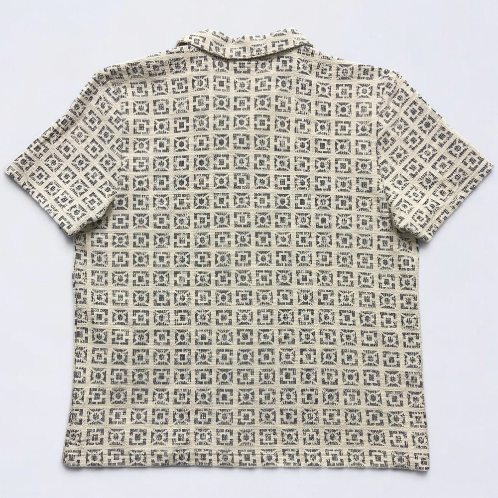 Marine Layer Resort Shirt Men's XL Tan Neutral Geo Archive Cam Jacquard Camp - Picture 8 of 14